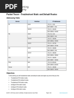 Packet Tracer - Troubleshoot Static and Default Routes: Addressing Table