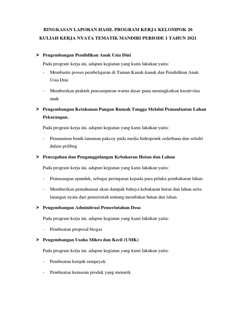Ringkasan Laporan Hasil Program Kerja Kelompok 26 | PDF