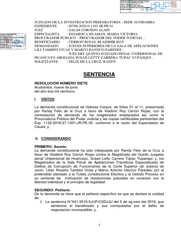 Juicio Cerrón | PDF | Habeas corpus | Ley procesal