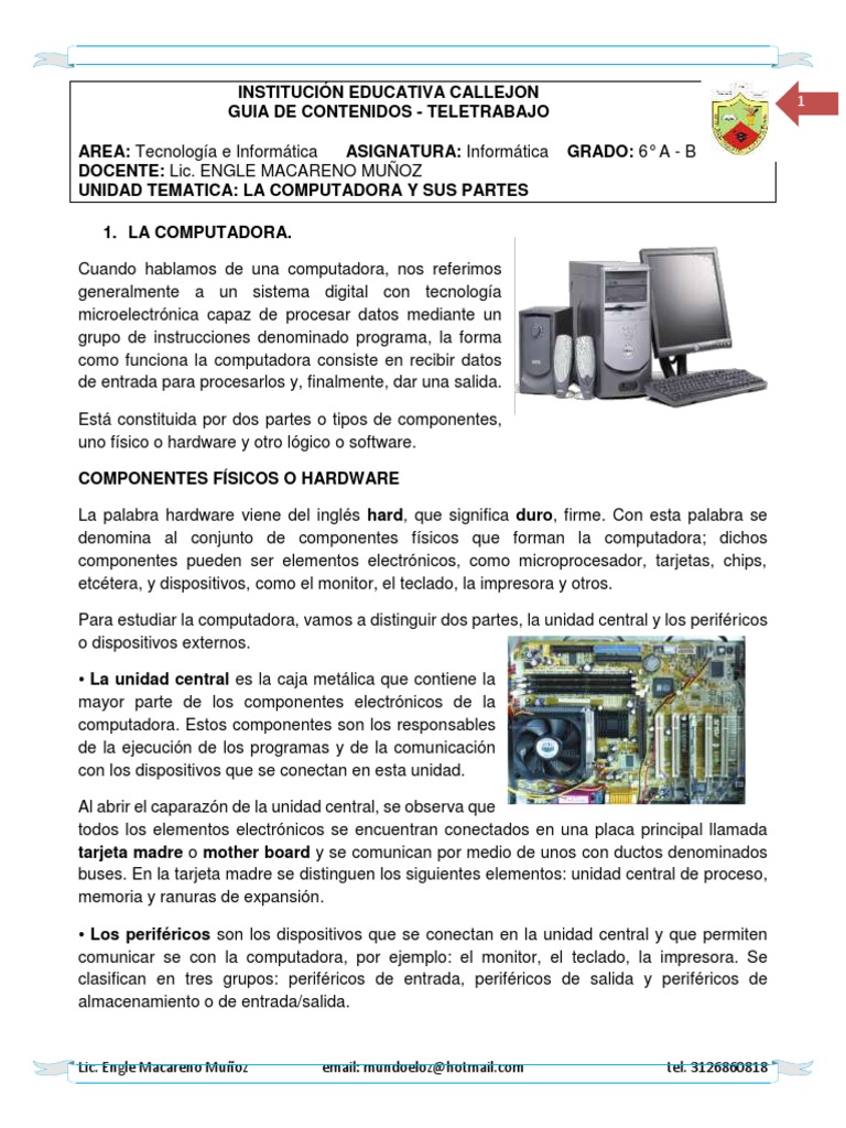 6º GUIA 1- LA COMPUTADORA Y SUS PARTES | PDF | Periférico | Hardware de ...