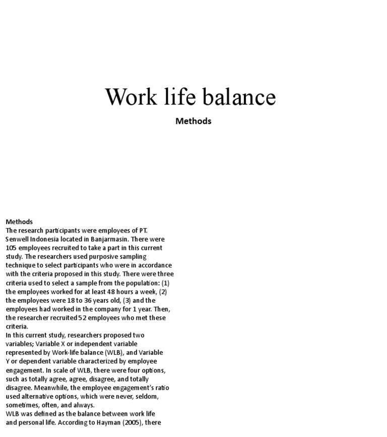 Work Life Balance Methods | PDF