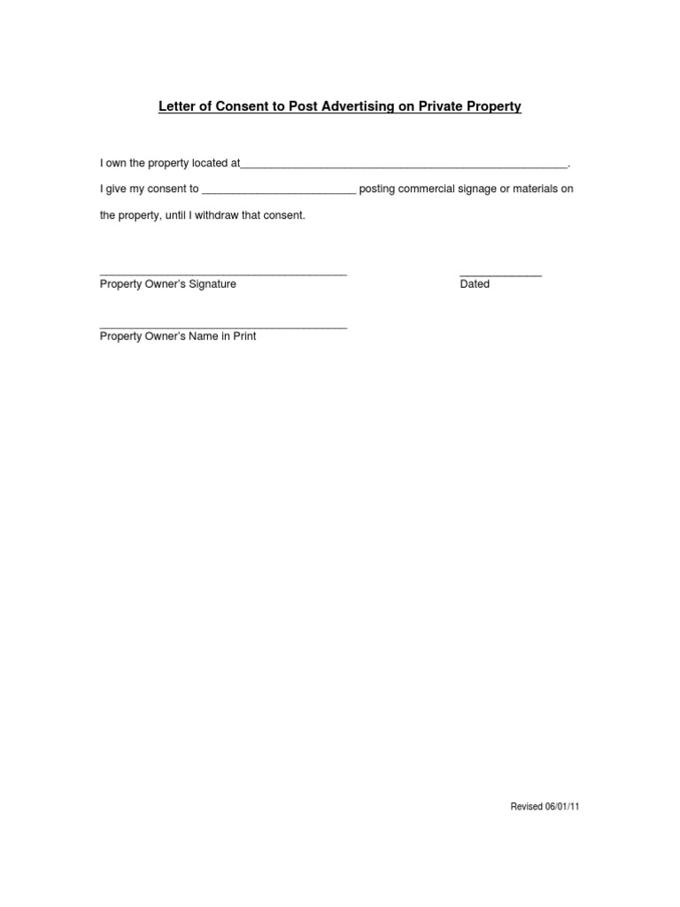 Letter of Consent To Post Advertising On Private Property | PDF