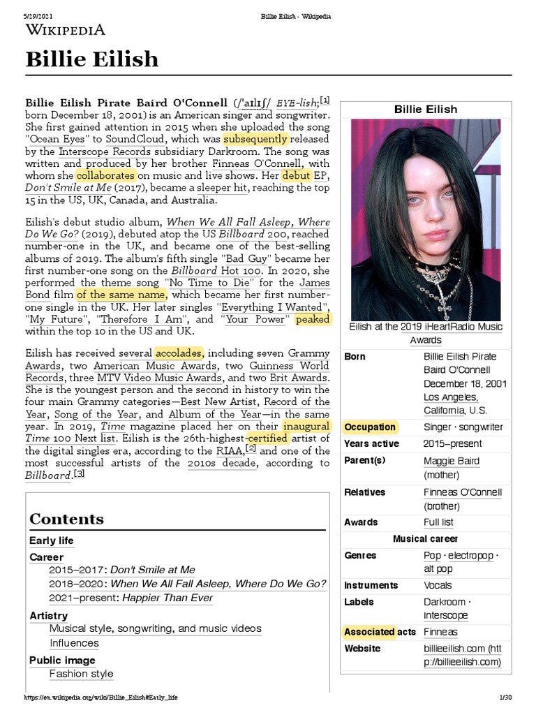 Billie Eilish - Wikipedia | Entertainment (General) | Entertainment Award