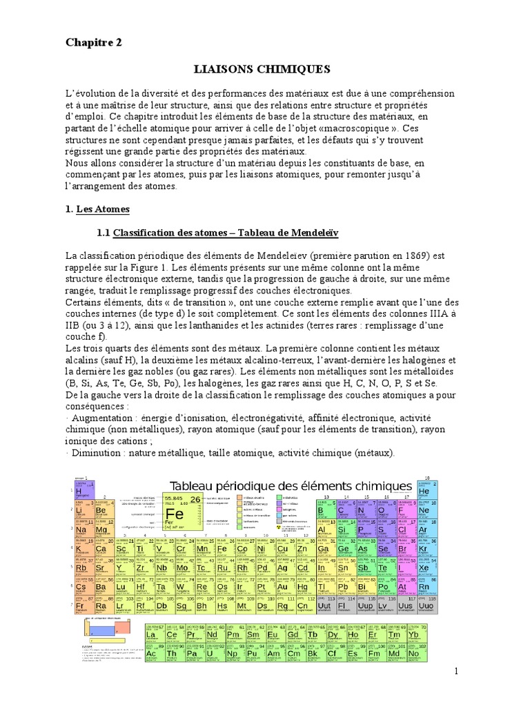 Liaisons chimiques et structures des matériaux | PDF | Liaison chimique ...