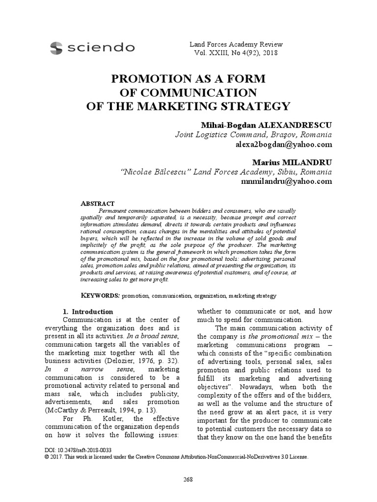 Promotion As A Form of Communication of The Marketing Strategy | PDF ...