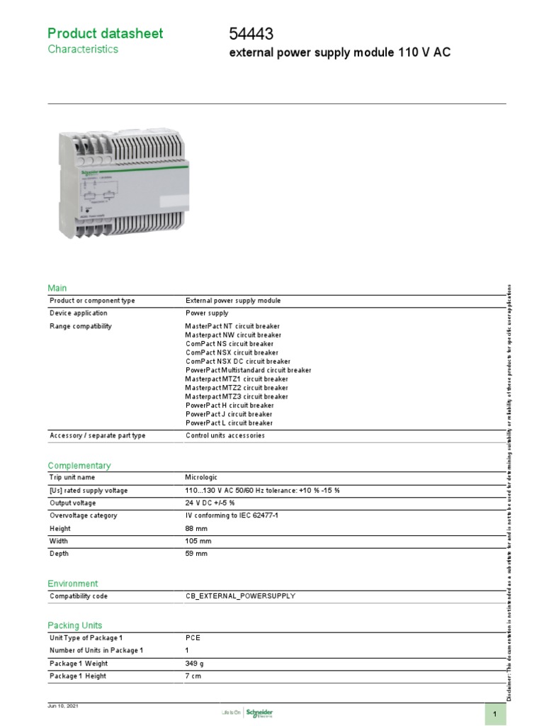 Product Datasheet External Power Supply Module 110 V AC PDF Power