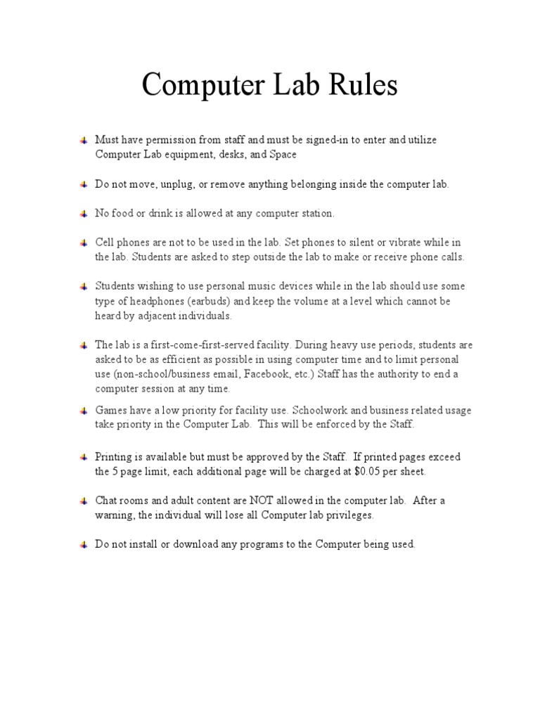 Computer Lab Rules PDF