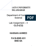 Comsats University Islamabad: Department of Computer Science Lab Assignment - II
