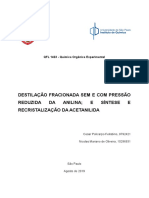 Relatório 03 e 04 - Destilação à Pressão Reduzida e Sìntese e Recristalização Da Acetanilida