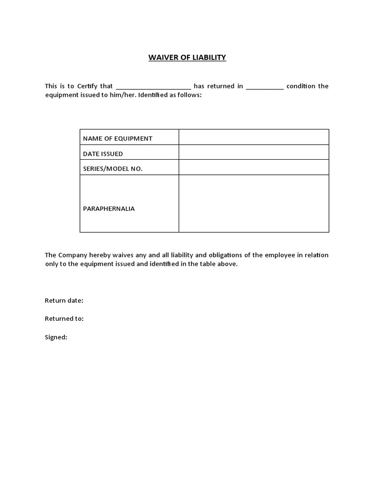 Equipment Waiver | PDF