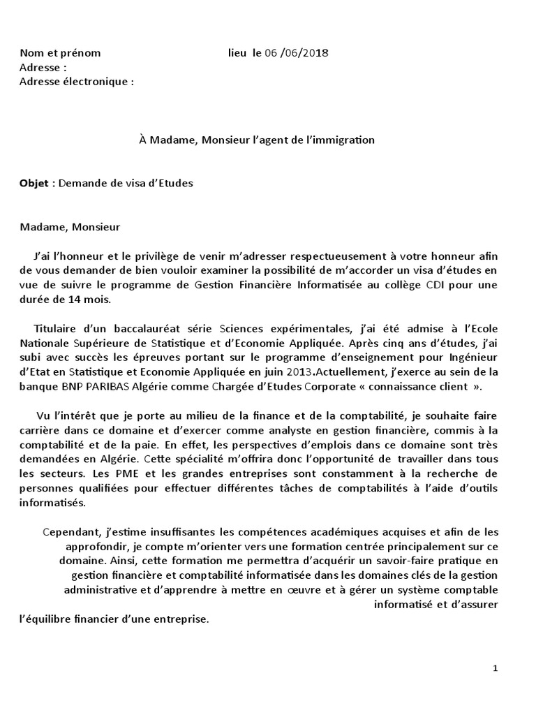 Exemple De Lettre De Motivation Pour Immigrer Au Canada Lettre de Motivation Word | PDF | Canada | Sociétés