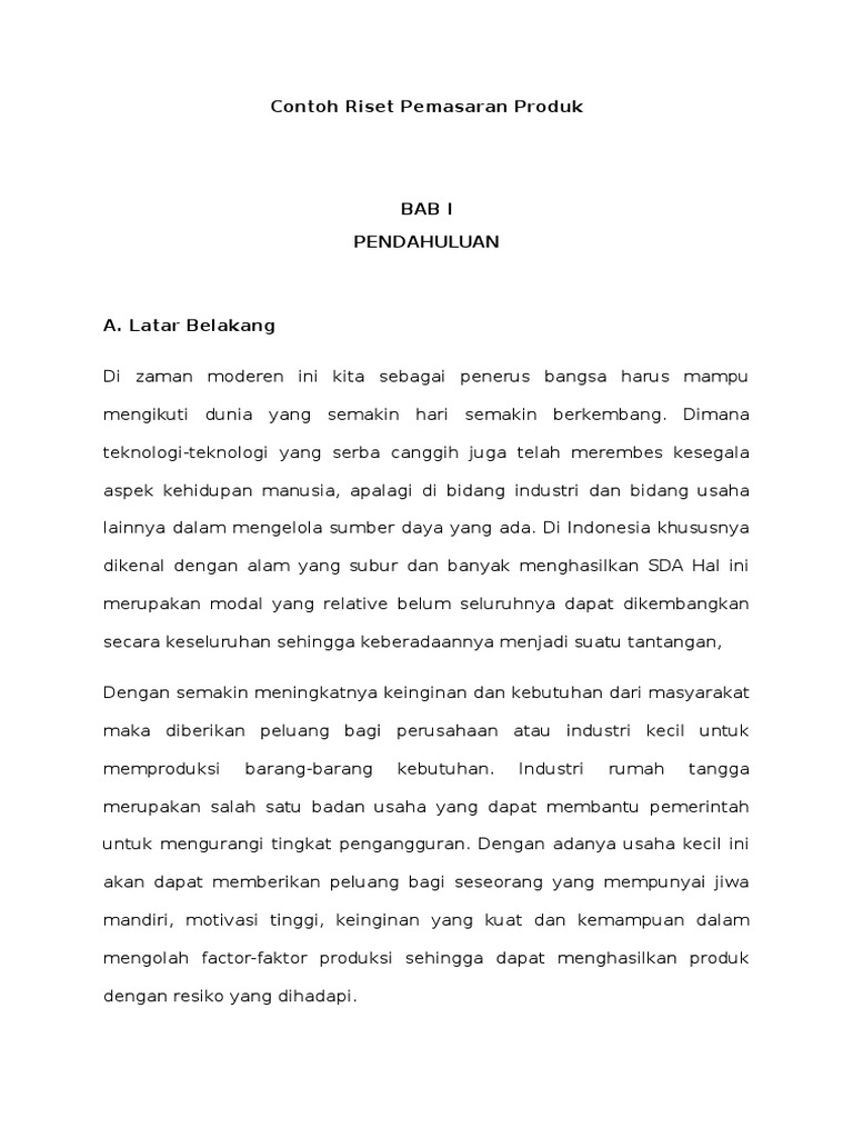 Contoh Riset Pemasaran Produk Makanan | PDF