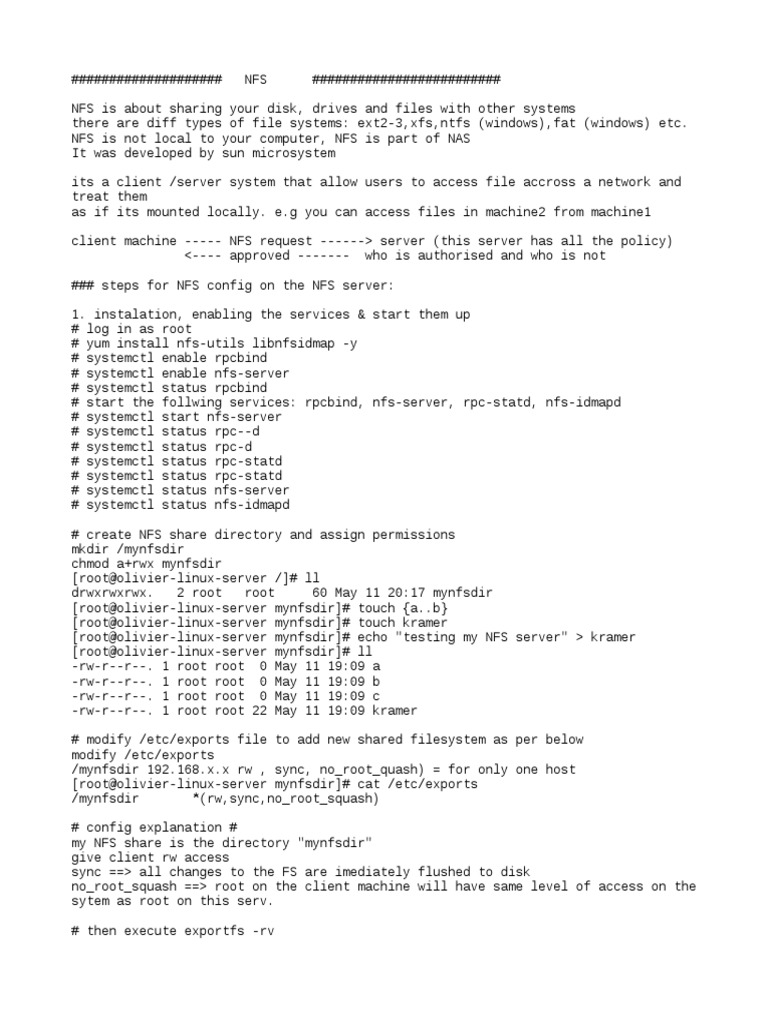 NFS Setup Guide: Server & Client Configuration | PDF | Computer File ...