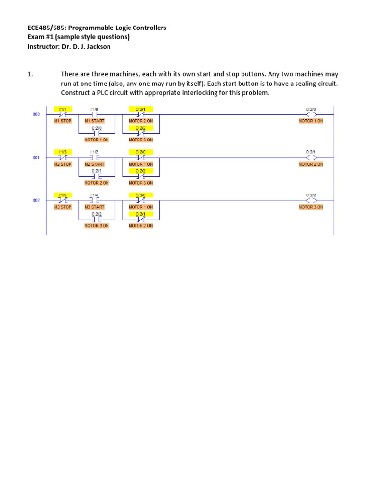 ECE485/585 Programmable Logic Controllers Exam 1 (Sample Style