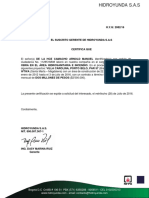 Certificación Hidroyunda Arnold de La Hoz