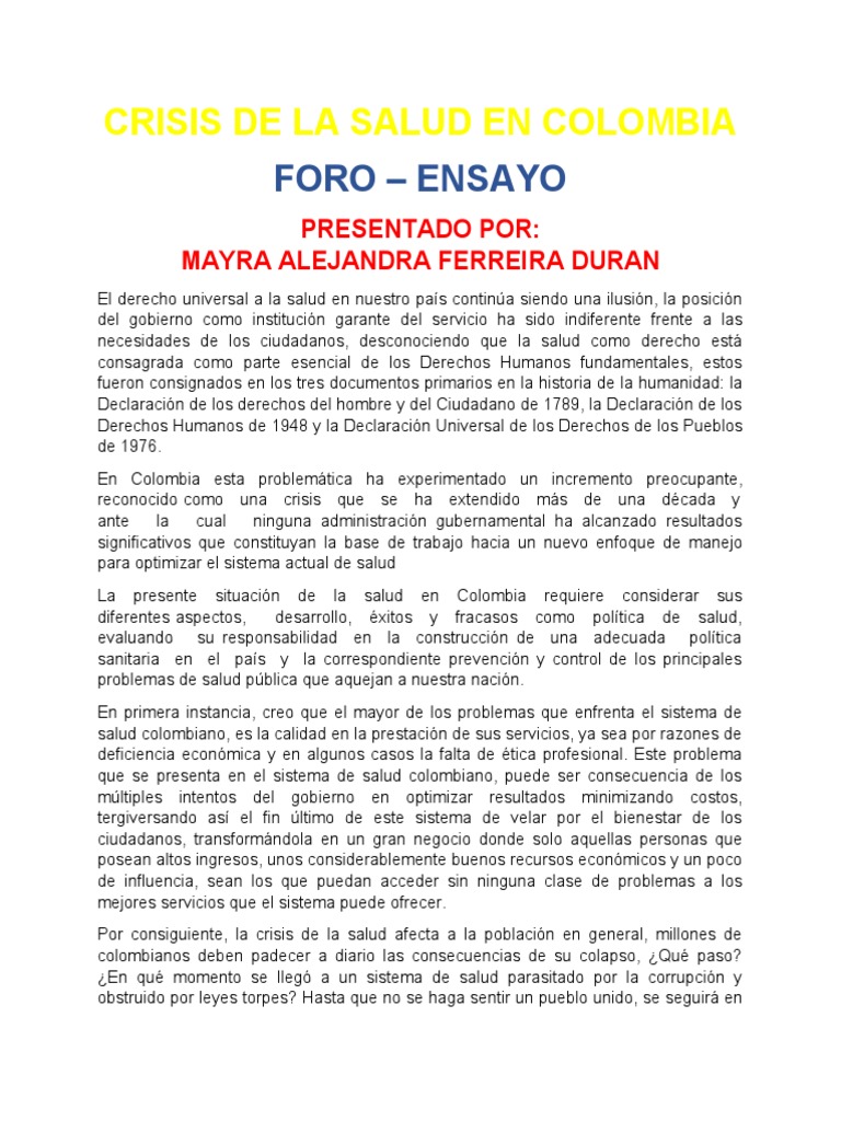Crisis del Sistema de Salud en Colombia | PDF | Política | Cuidado de ...