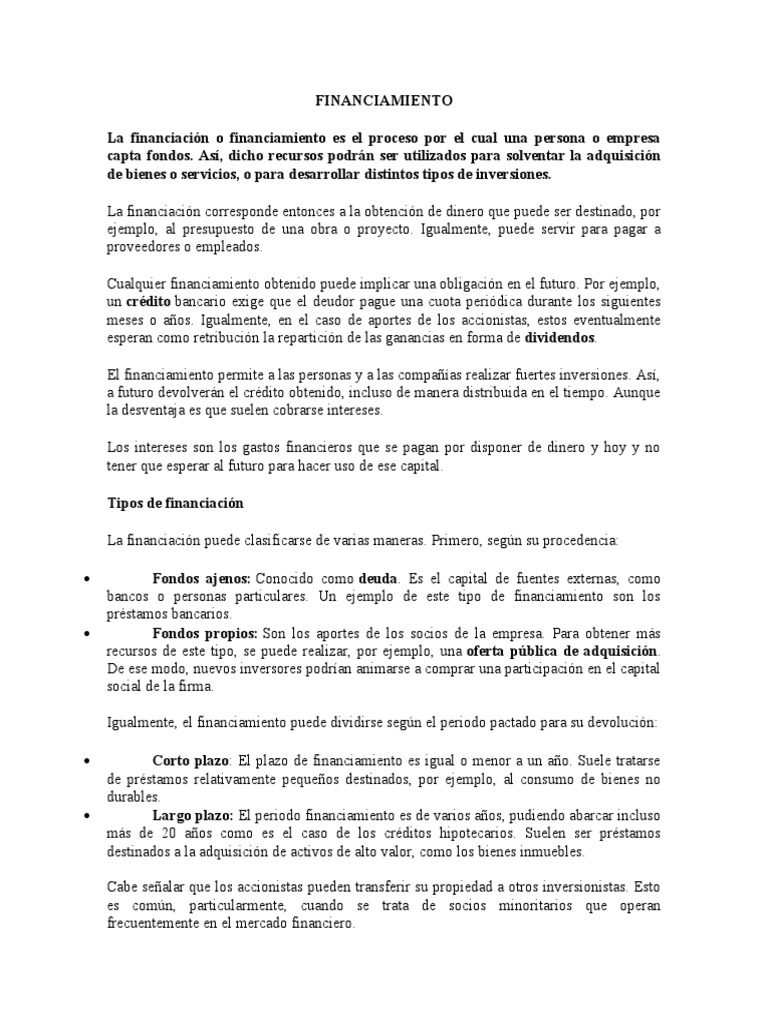 Tipos y Fuentes de Financiación Empresarial | PDF | Bancos | Inversiones