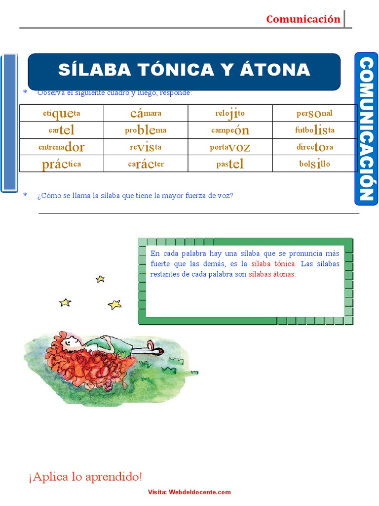 Sílaba Átona y Tónica para Segundo Grado de Primaria | PDF