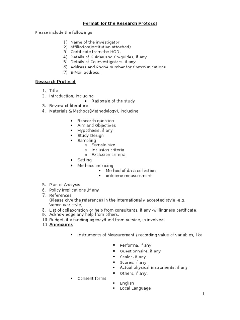 Research Protocol Format Guide | PDF