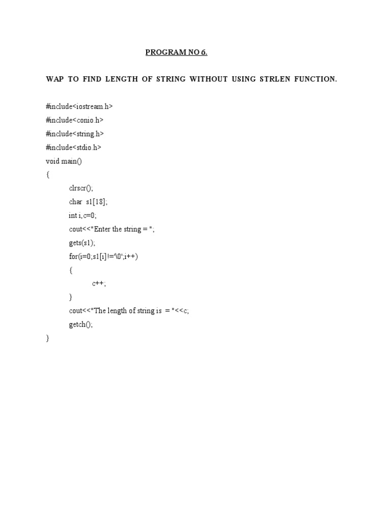Wap To Find Length of String Without Using Strlen Function | PDF ...
