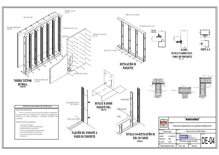 De-04 - Plano de Detalle de Muro Drywall | PDF | Materiales de ...