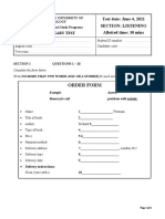 Order Form: Preliminary Test