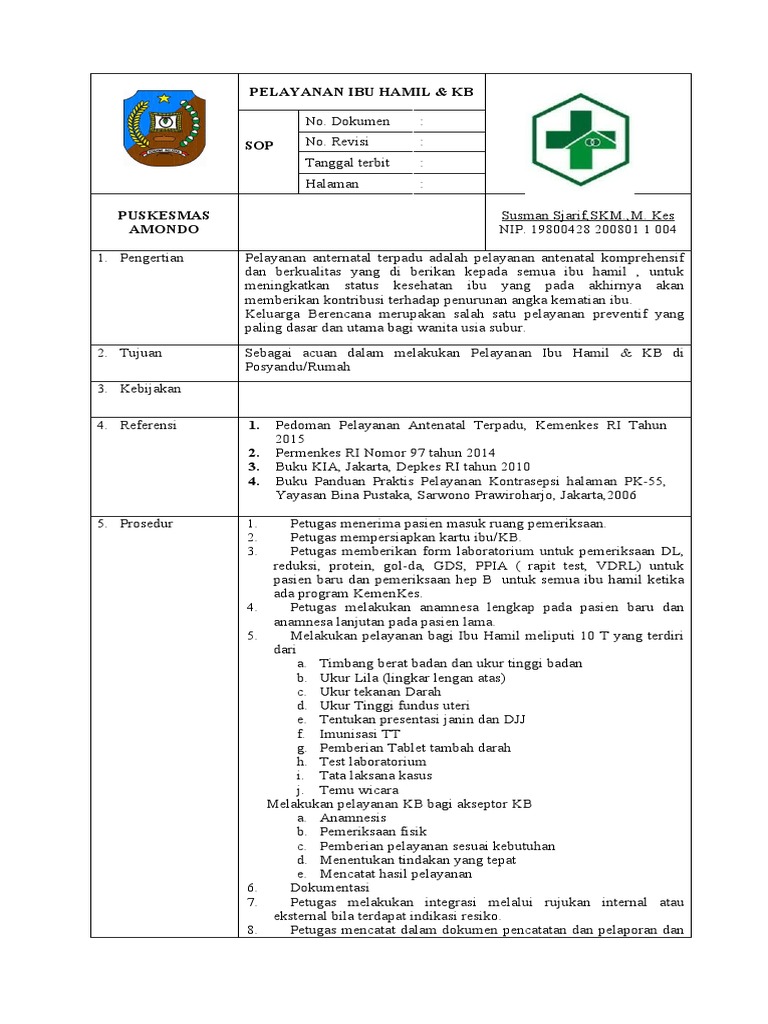 1 SOP Pelayanan Ibu Hamil & KB | PDF
