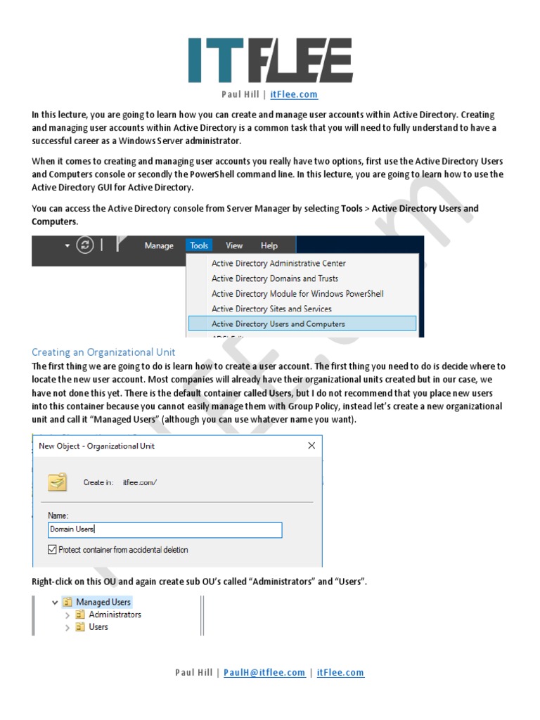 Managing Active Directory User Accounts | PDF | Active Directory | Password