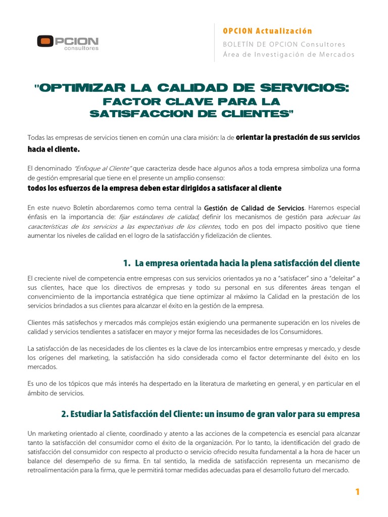 Calidad de Servicios y Satisfacción Cliente | PDF | Calidad (comercial ...