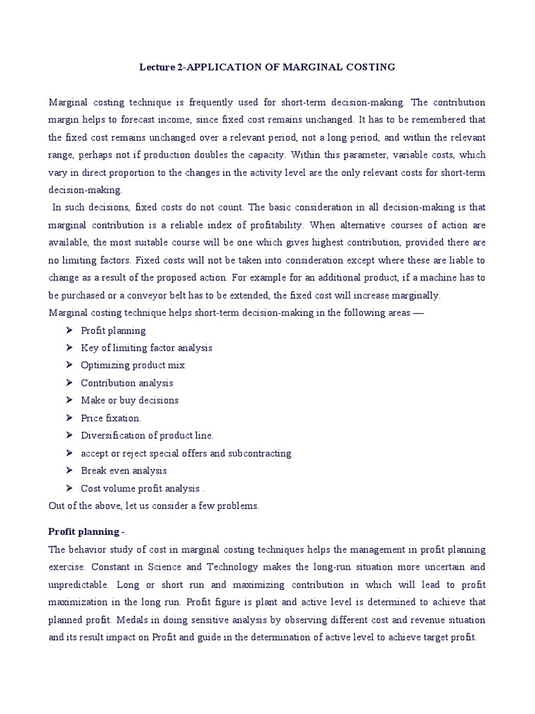 Marginal Costing for Managers | PDF | Labour Economics | Profit (Economics)