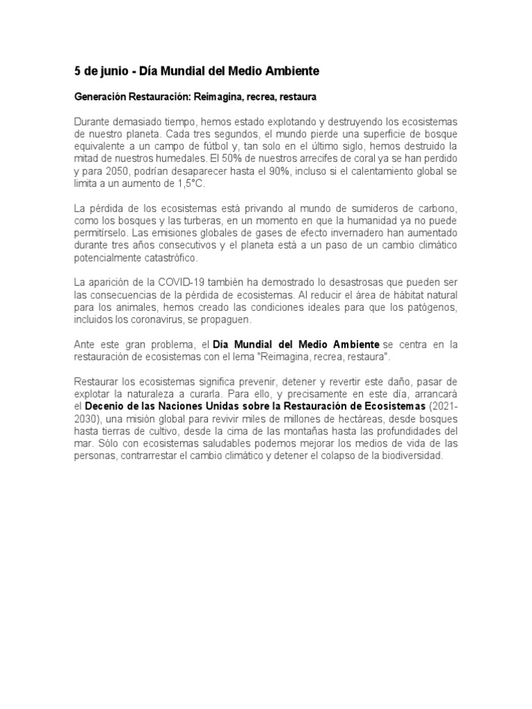 5 de Junio - Día Mundial Del Medio Ambiente | PDF | Salud y bienestar