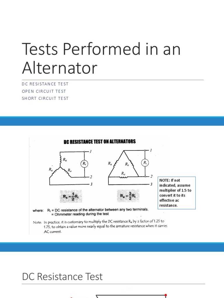 Tests Performed in An Alternator Dcresistancetest Open Circuit Test