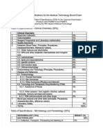 Table of Specifications For The Medical Technology Board Exam