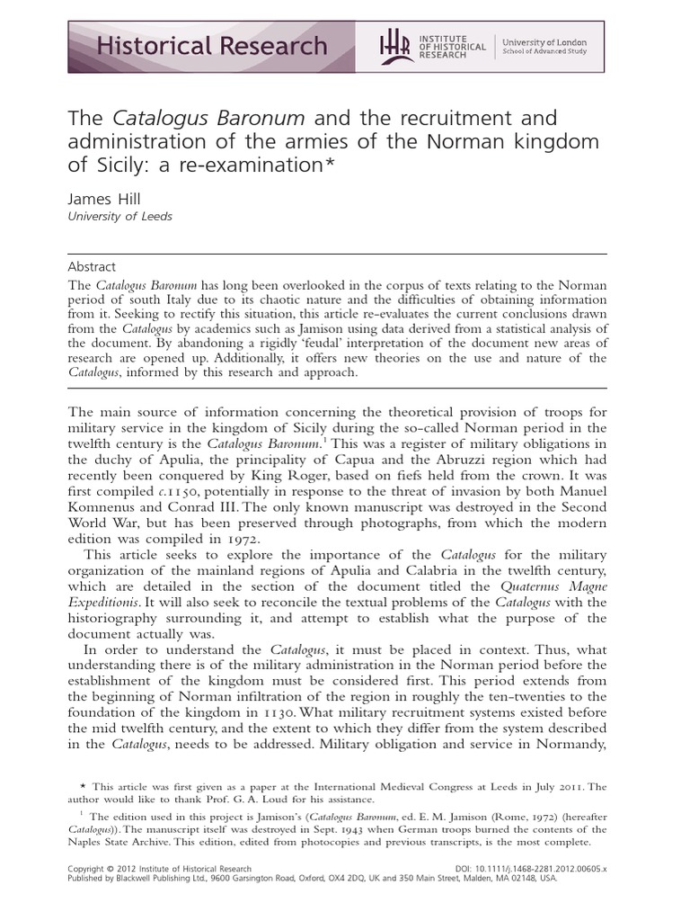 The Catalogus Baronum PDF Normans Feudalism