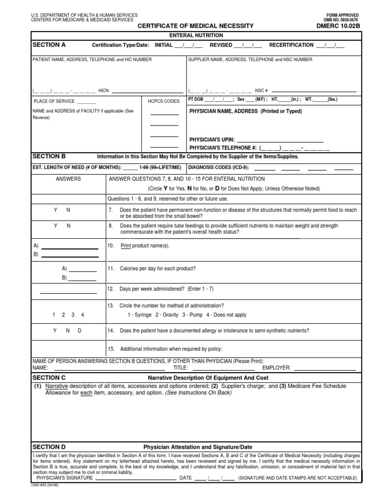 Certificate of Medical Necessity Dmerc 10.02B PDF Medicare (United