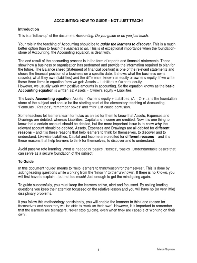 Guiding Learners in Accounting Basics | PDF | Debits And Credits ...