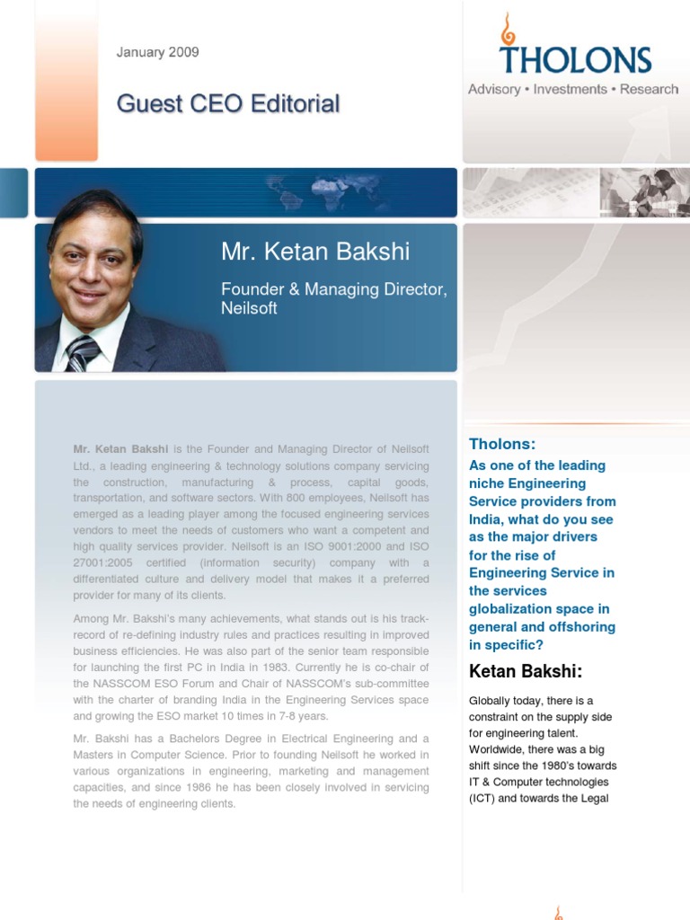 Mr. Ketan Bakshi: Founder & Managing Director, Neilsoft | PDF ...