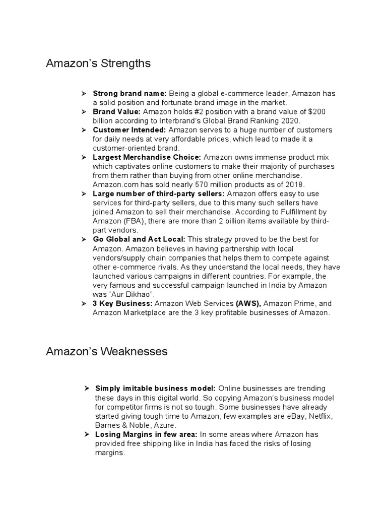 Amazon SWOT Analysis | PDF | Counterfeit | Brand