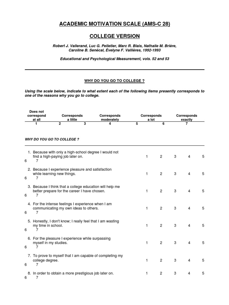 Academic Motivation Scale College Version | PDF | Motivation | Motivational