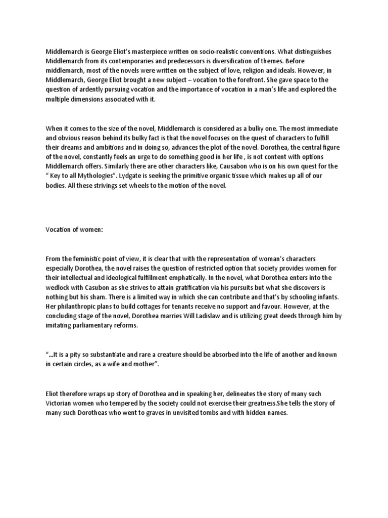 Vocation in Middlemarch PDF Middlemarch