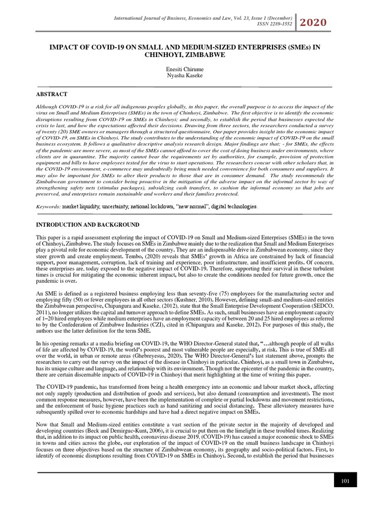 COVID-19's Impact on SMEs in Chinhoyi | PDF | Small And Medium Sized ...