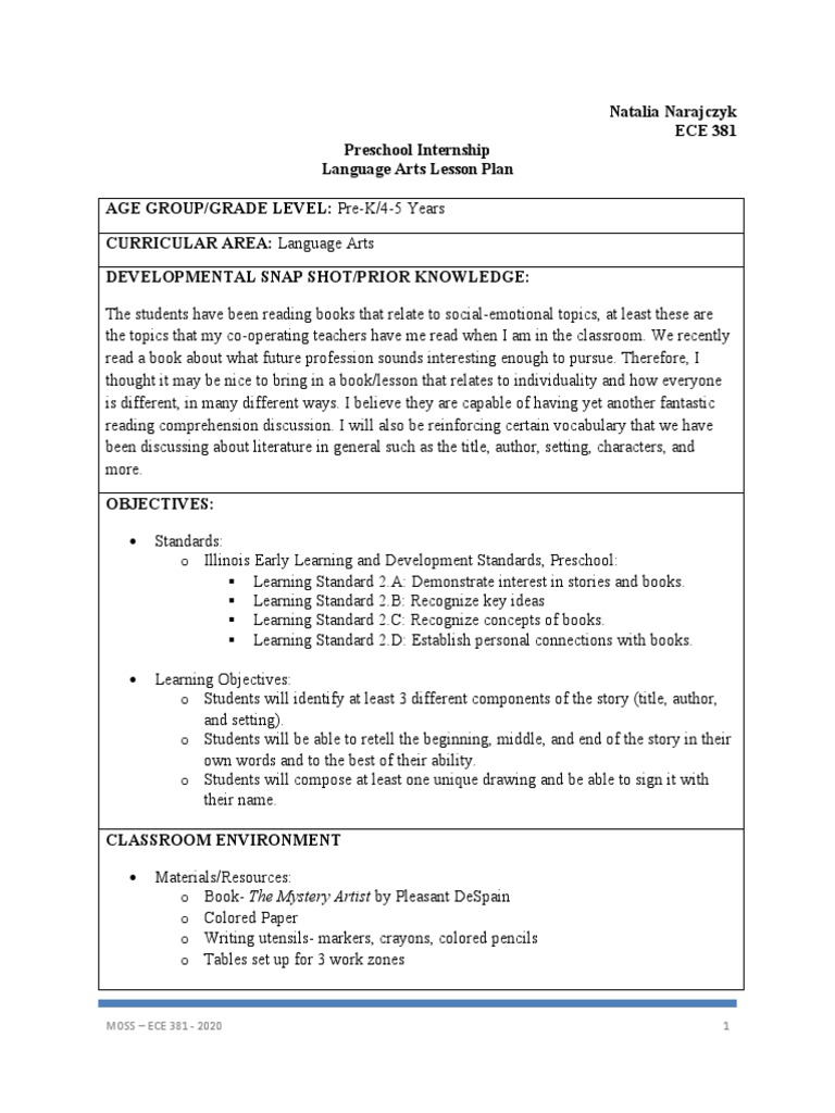 Preschool Language Arts Lesson Plan | PDF | Differentiated Instruction ...