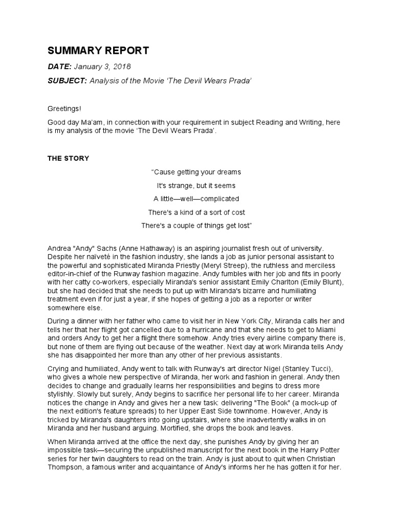 'The Devil Wears Prada' Movie Analysis | PDF | Mystery, Thriller ...
