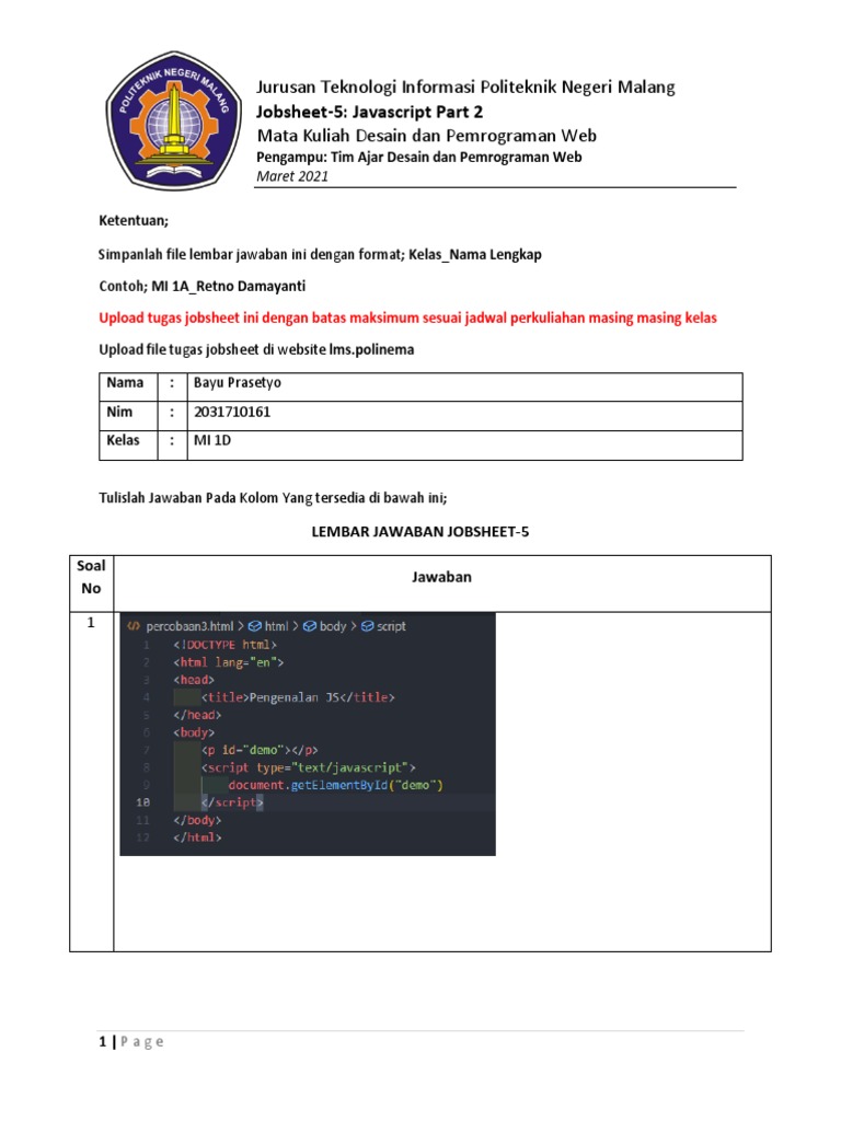 Jobsheet Javascript Politeknik Malang | PDF