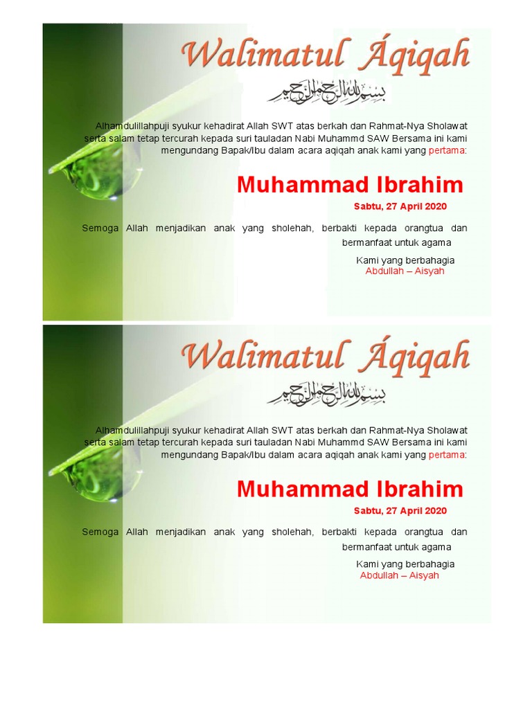 Contoh Undangan Aqiqah Word Bisa Di Edit 3 | PDF