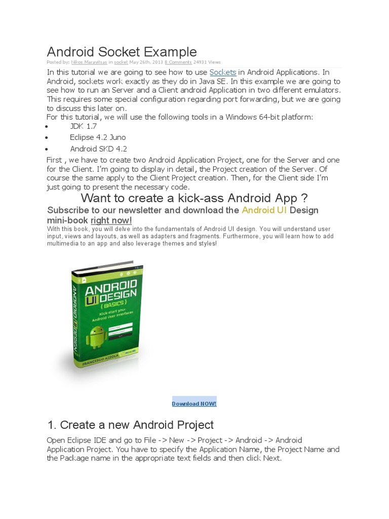 Android Socket Example PDF Port Networking) Network Socket