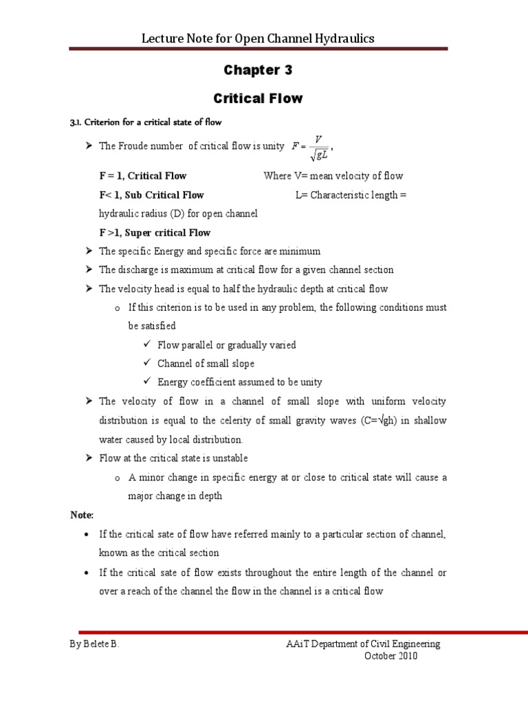 Critical Flow in Open Channel Hydraulics | PDF | Exponentiation ...
