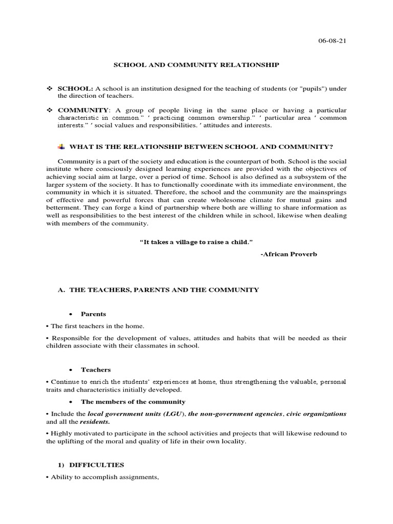 Relationship Between School And Community Pdf Community Attitude