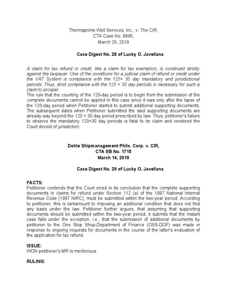 Javellana, Lucky Tax2 Case Digest Part 1 PDF Withholding Tax Taxes