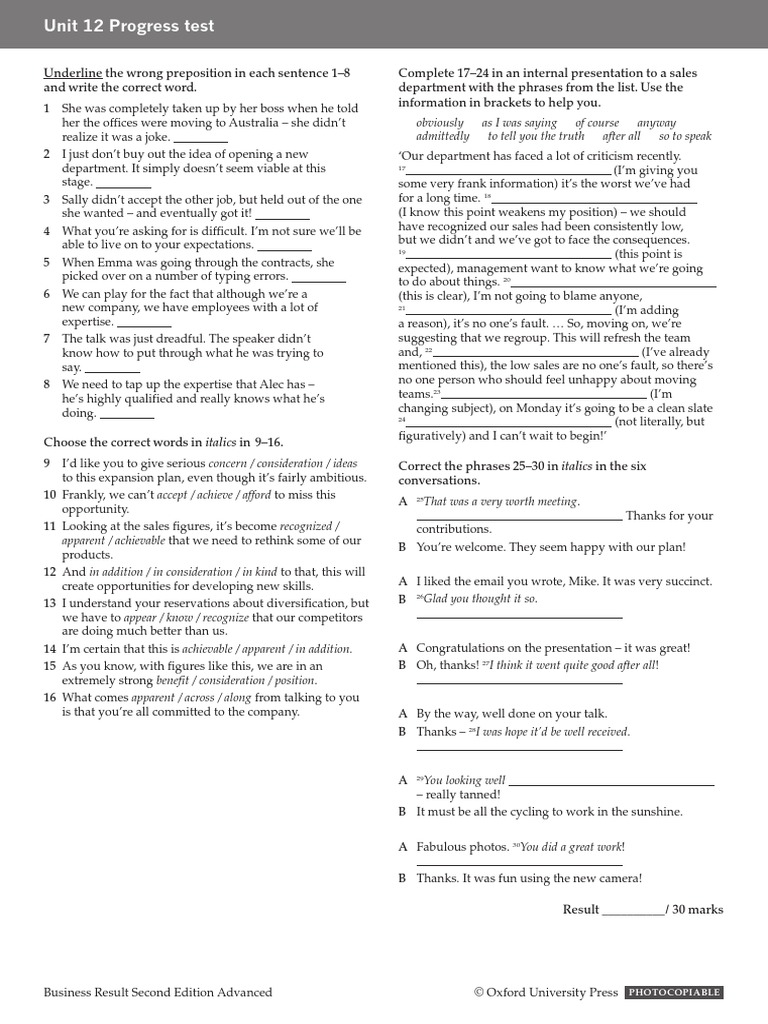 Unit 12 Progress Test | PDF